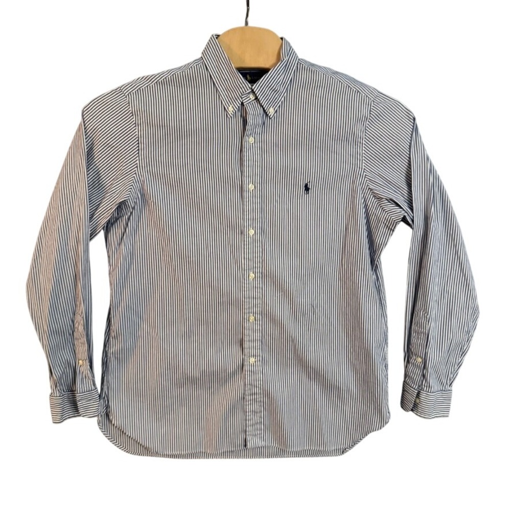 Ralph Lauren Mens Blue White Striped Button Down Shirt 16.5 42 Long Sleeve Pony